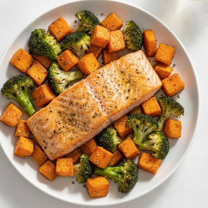 Herb-Roasted Salmon with Sweet Potatoes
