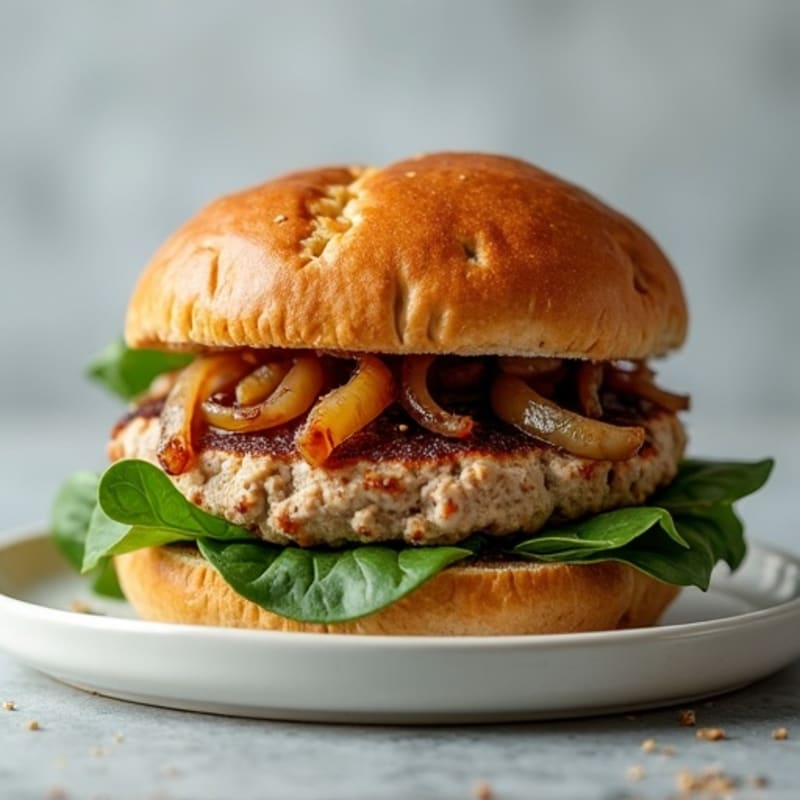 Lean Turkey Spinach Burger with Caramelized Onions