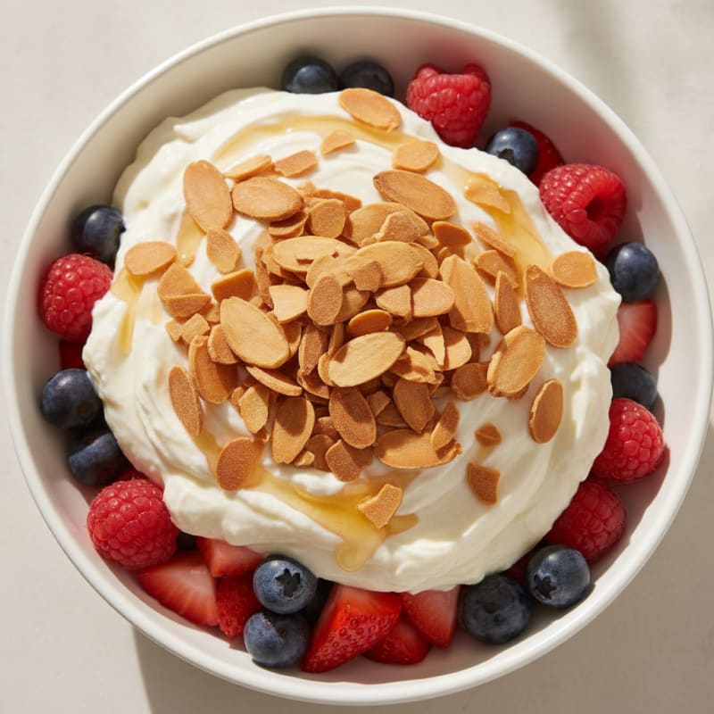 Greek Yogurt Protein Parfait with Mixed Berries and Almonds
