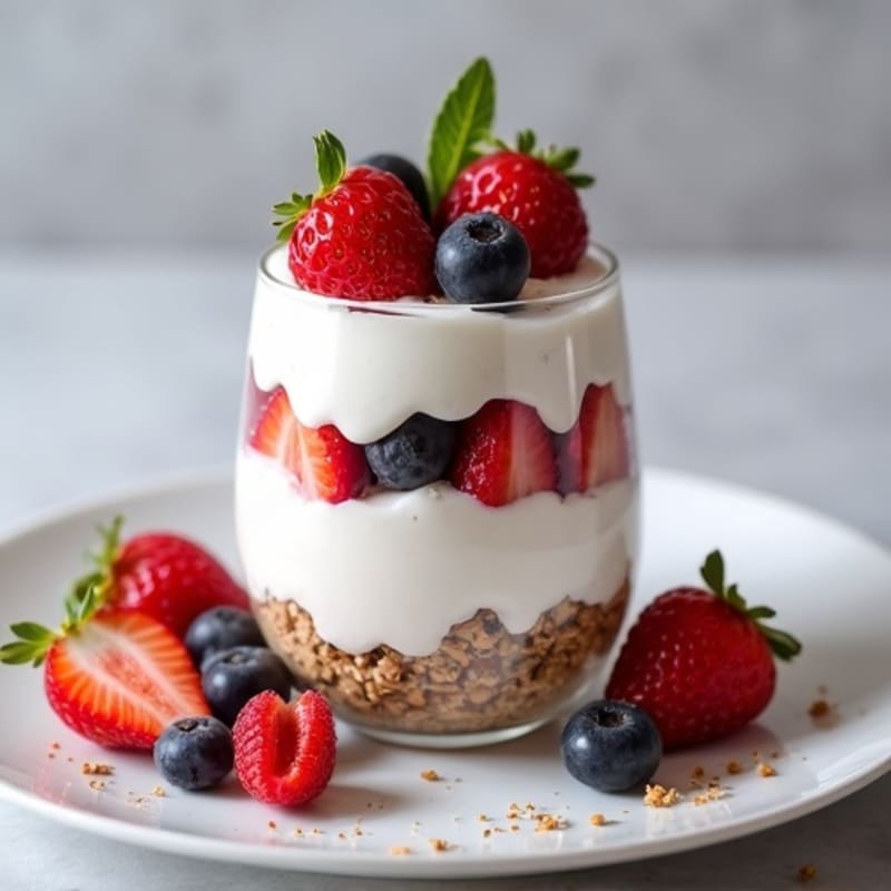 High-Protein Greek Yogurt Parfait with Mixed Berries and Chia Seeds