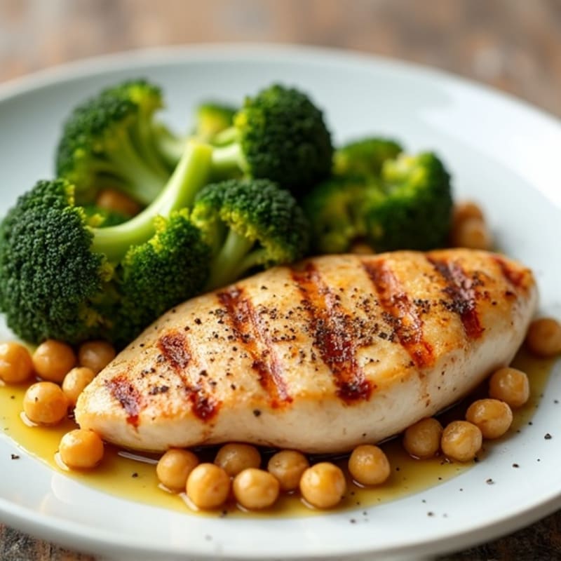Grilled Chicken Breast with Roasted Broccoli and Chickpeas