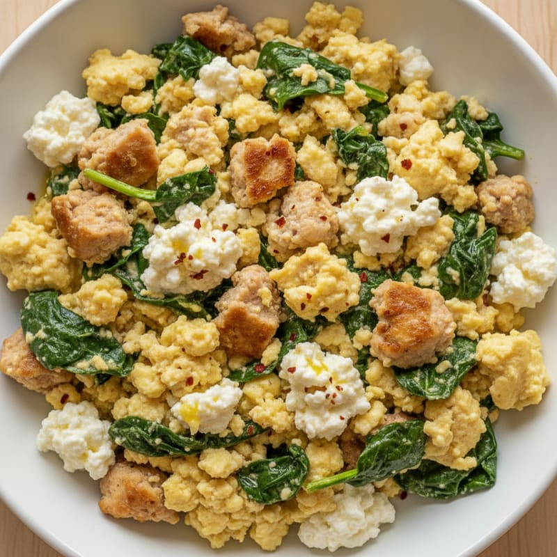 Cottage Cheese Egg Scramble with Spinach and Turkey