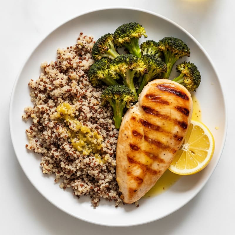 Grilled Chicken Breast with Roasted Broccoli and Quinoa