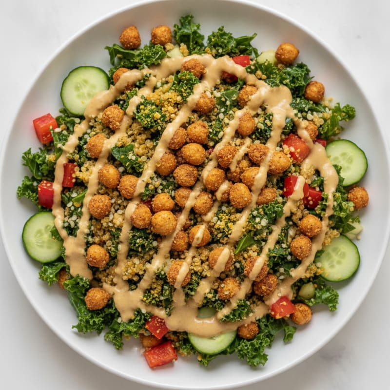 Chickpea Quinoa Crunch Salad with Lemon Tahini Dressing