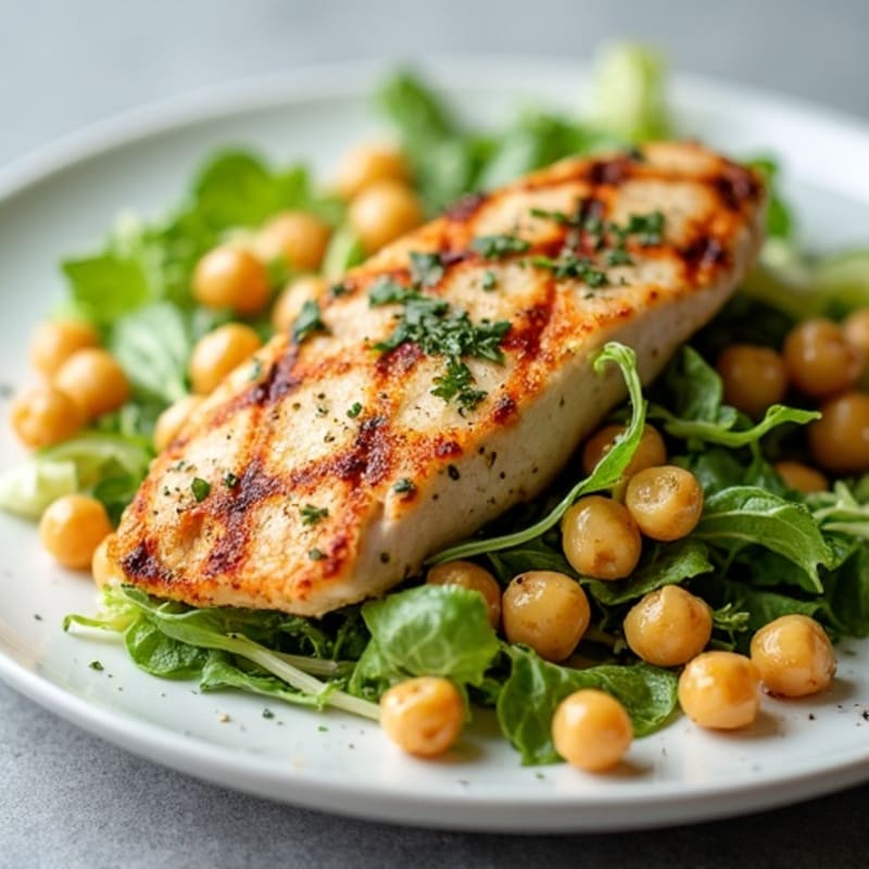 Herb-Grilled Chicken Caesar with Crispy Chickpea Croutons