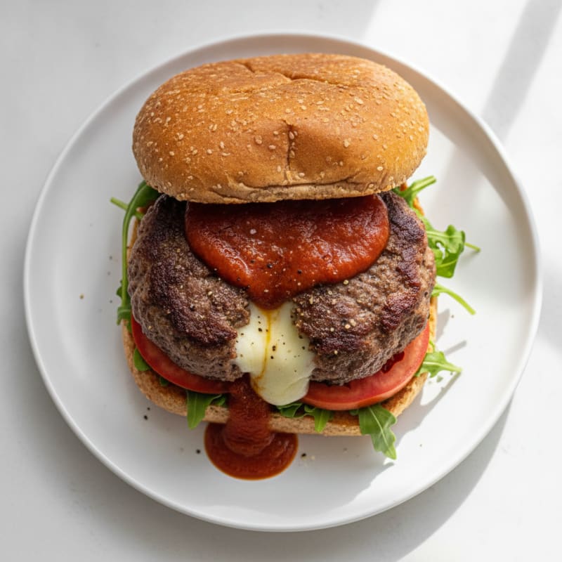 Mozzarella Stick Beef Burger with Marinara
