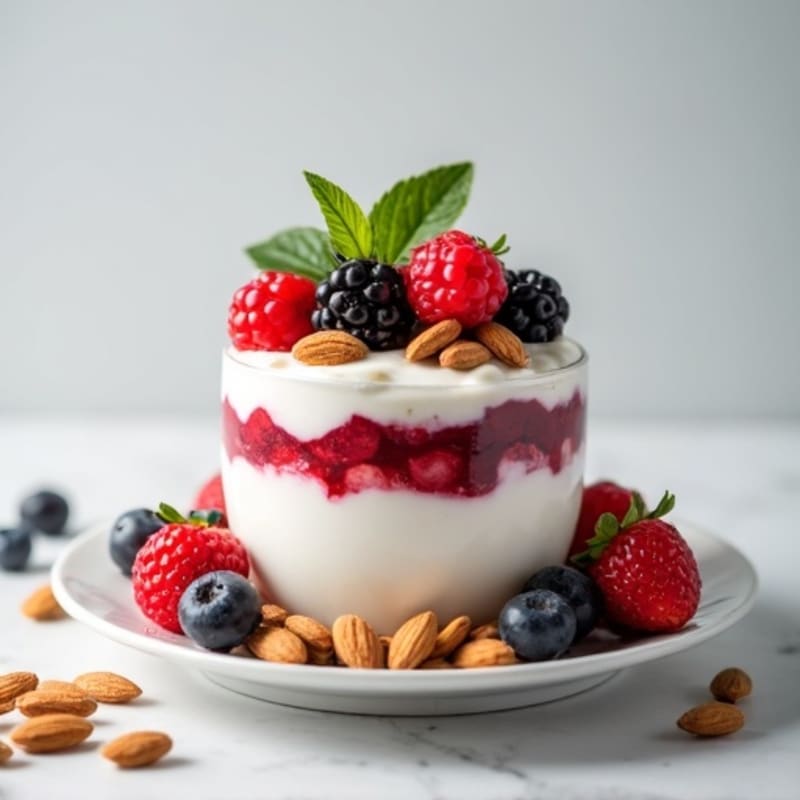 Greek Yogurt Protein Parfait with Mixed Berries and Almonds