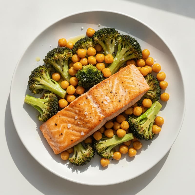 Seared Salmon with Roasted Broccoli and Chickpeas