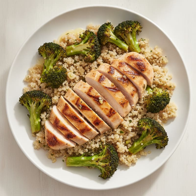 Grilled Chicken Breast with Quinoa and Roasted Broccoli