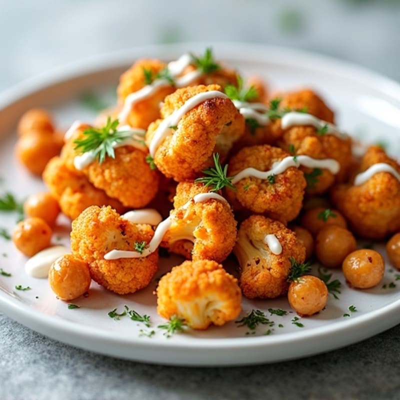 Crispy Buffalo Cauliflower with Ranch Drizzle