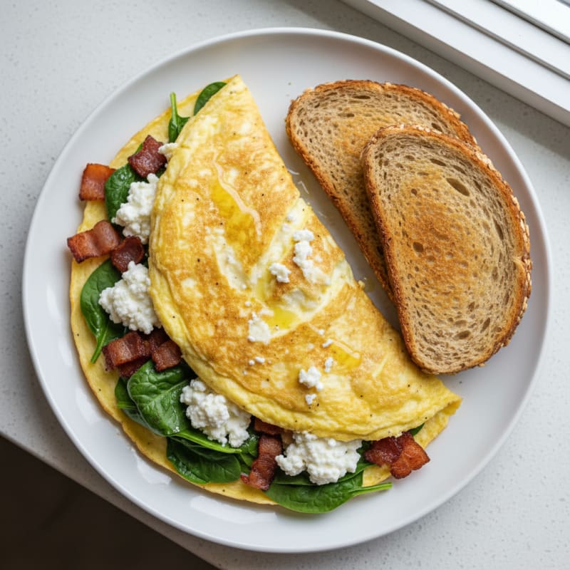 Egg White Omelet with Turkey Bacon and Cottage Cheese