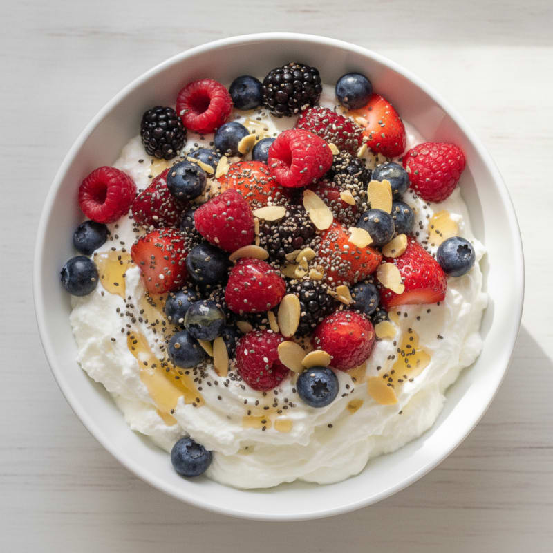 Greek Yogurt Protein Bowl with Mixed Berries and Chia Seeds