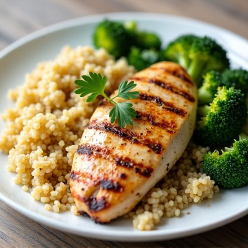 Grilled Chicken Breast with Quinoa and Roasted Broccoli