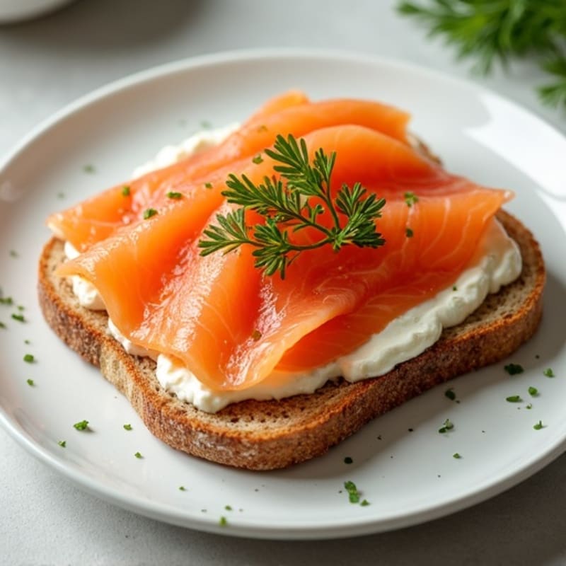 Fresh Smoked Salmon with Creamy Dill Spread on Crispy Whole Grain Toast