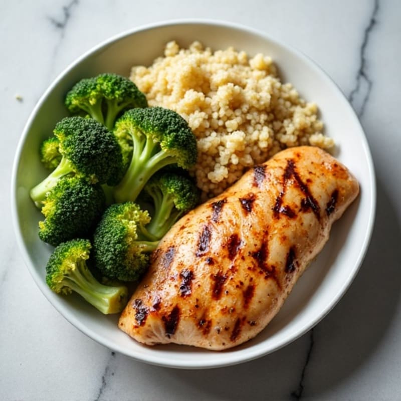 Grilled Chicken Breast with Roasted Broccoli and Quinoa