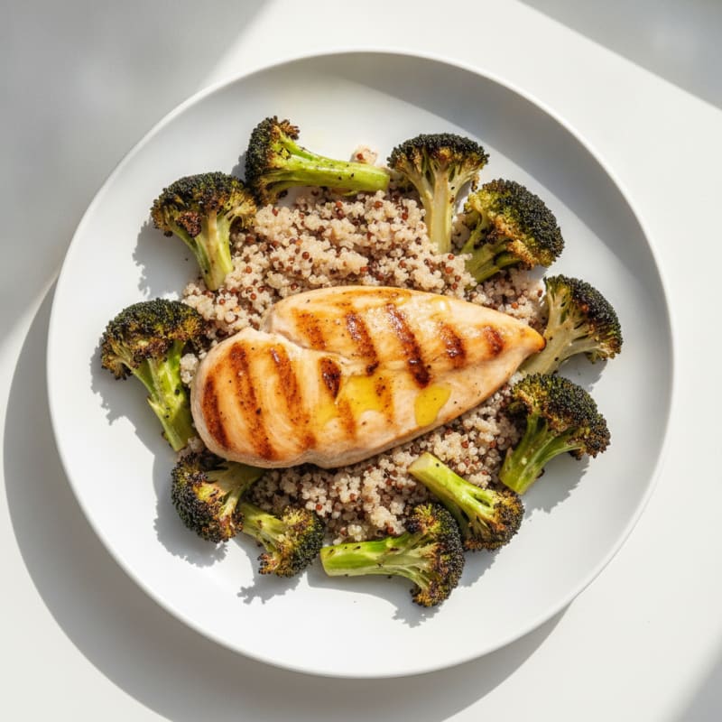 Grilled Chicken Breast with Quinoa and Roasted Broccoli