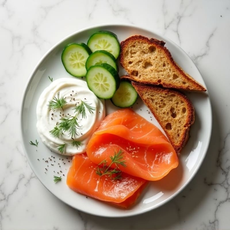 Smoked Salmon and Creamy Dill Spread Plate with Crisp Whole Grain Toast