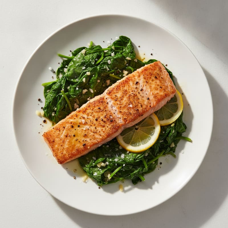 Pan-Seared Salmon with Garlic Spinach