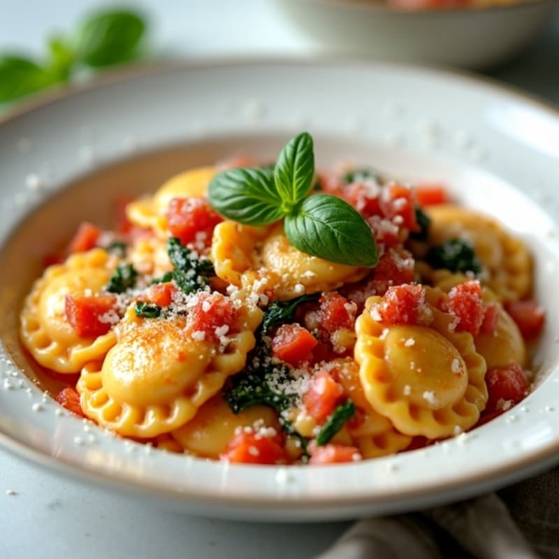 Creamy Ricotta Spinach Ravioli with Fresh Tomato Basil Sauce