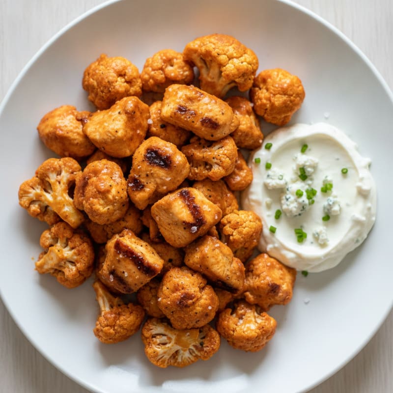 Buffalo Cauliflower and Chicken Bites