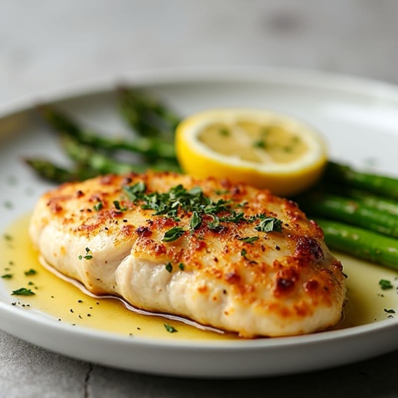 Lemon Garlic Pan-Seared Chicken with Crispy Roasted Asparagus