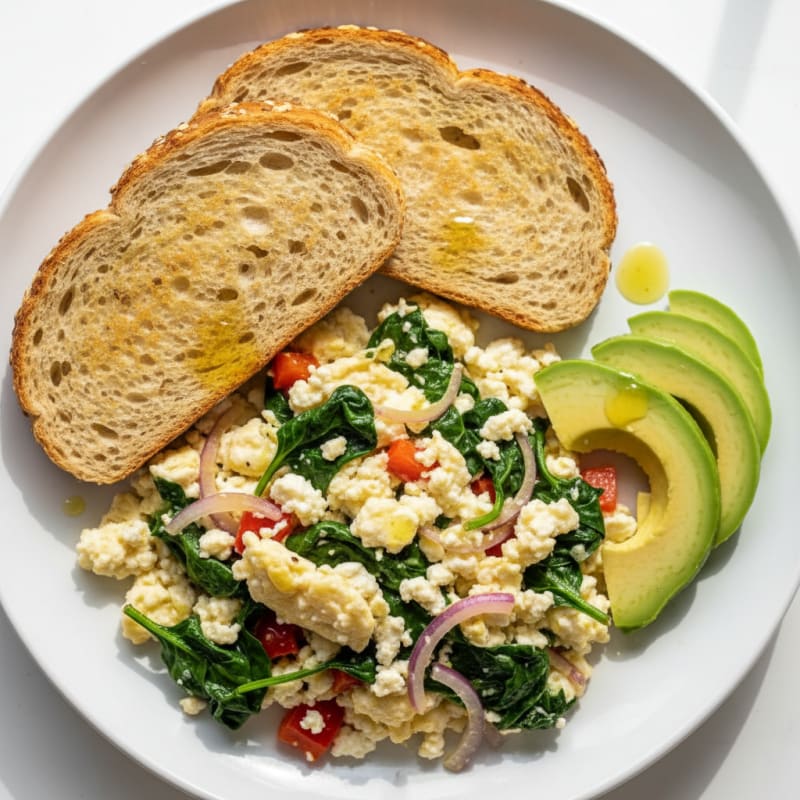 Egg White Vegetable Scramble with Cottage Cheese and Fresh Spinach