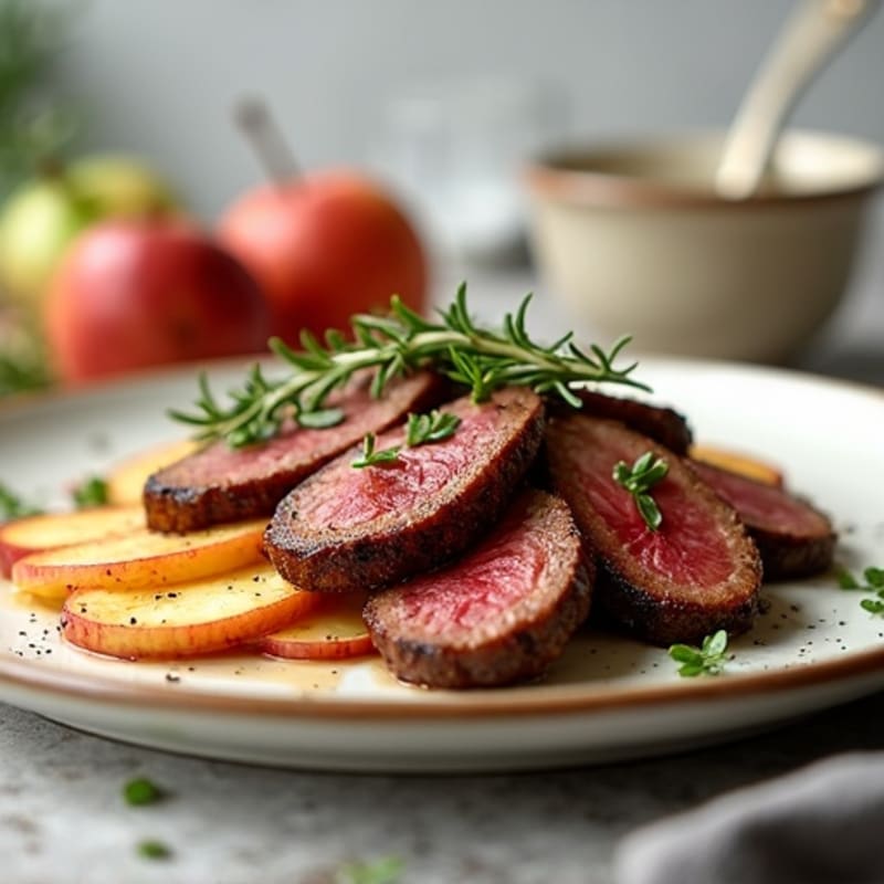 Seared Beef Strips with Roasted Apple Slices