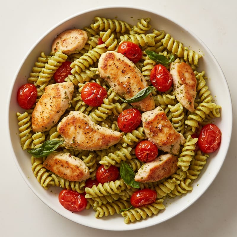 Chicken Pesto Pasta with Blistered Tomatoes
