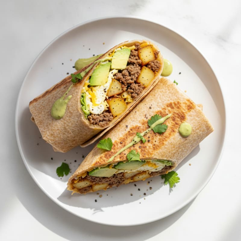 Savory Ground Beef & Potato Breakfast Burrito