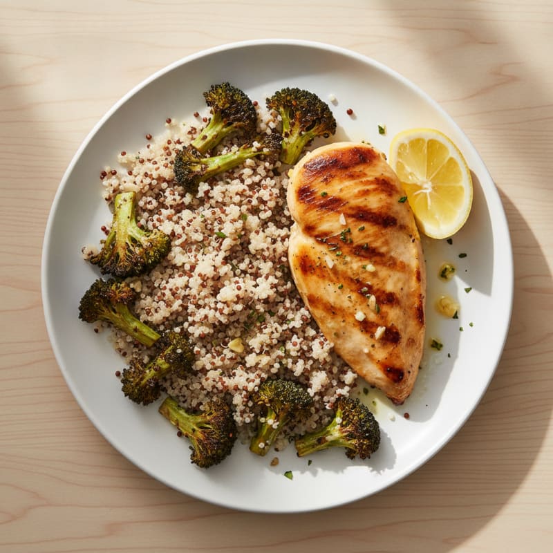 Grilled Chicken Breast with Quinoa and Roasted Broccoli