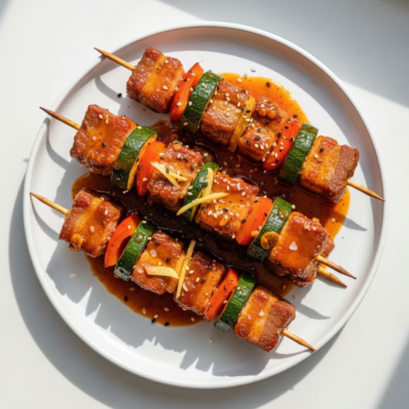 Spicy Gochujang Pork Belly Skewers