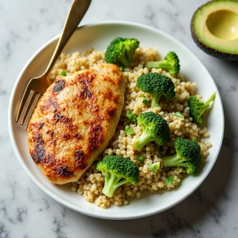 Grilled Chicken Breast with Quinoa and Crunchy Broccoli Slaw