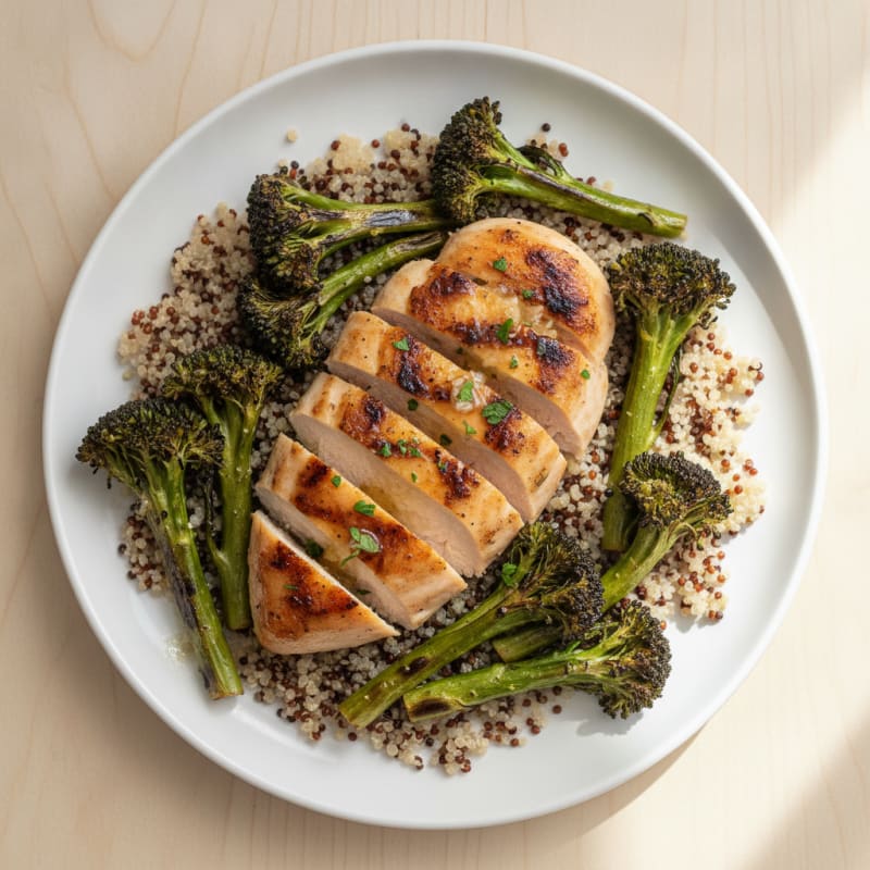 Grilled Chicken Breast with Quinoa and Roasted Broccoli