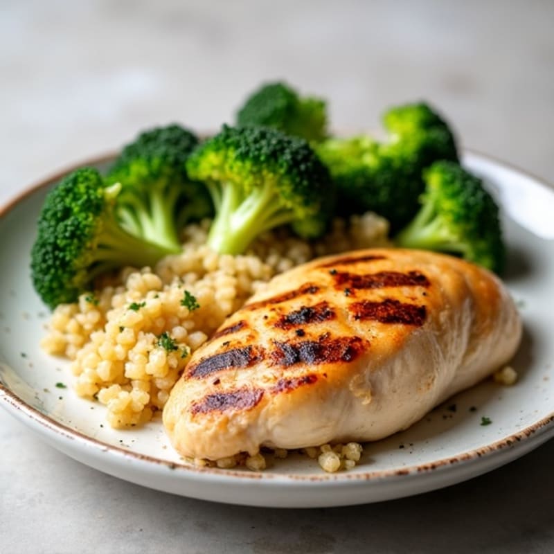 Grilled Chicken Breast with Quinoa and Roasted Broccoli