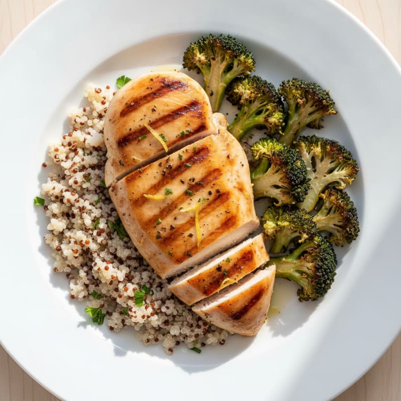 Grilled Chicken Breast with Quinoa and Roasted Broccoli