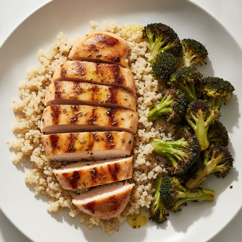 Grilled Chicken Breast with Quinoa and Roasted Broccoli