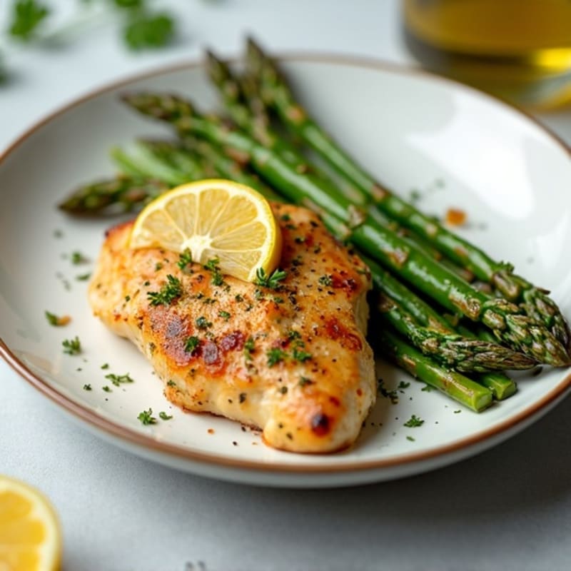 Pan-Seared Lemon Herb Chicken with Crispy Roasted Asparagus