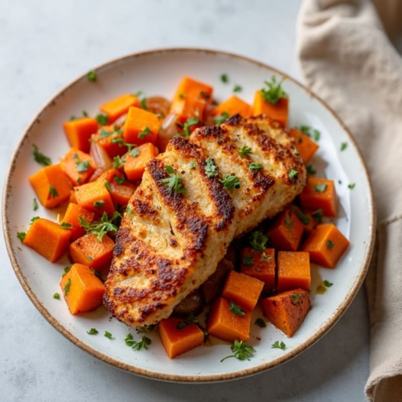 Crispy Roasted Sweet Potato Hash with Caramelized Onions