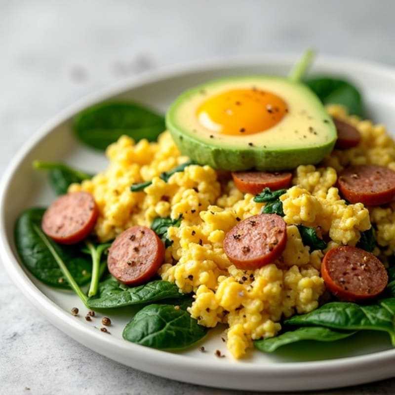 Egg White Scramble with Turkey Sausage and Spinach