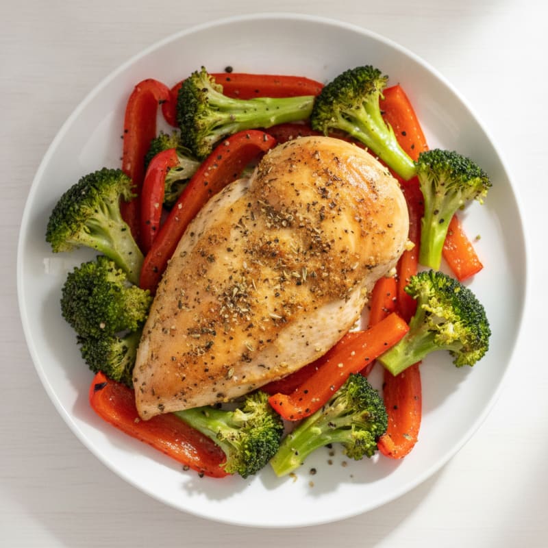 Baked Herb Chicken with Roasted Broccoli and Peppers
