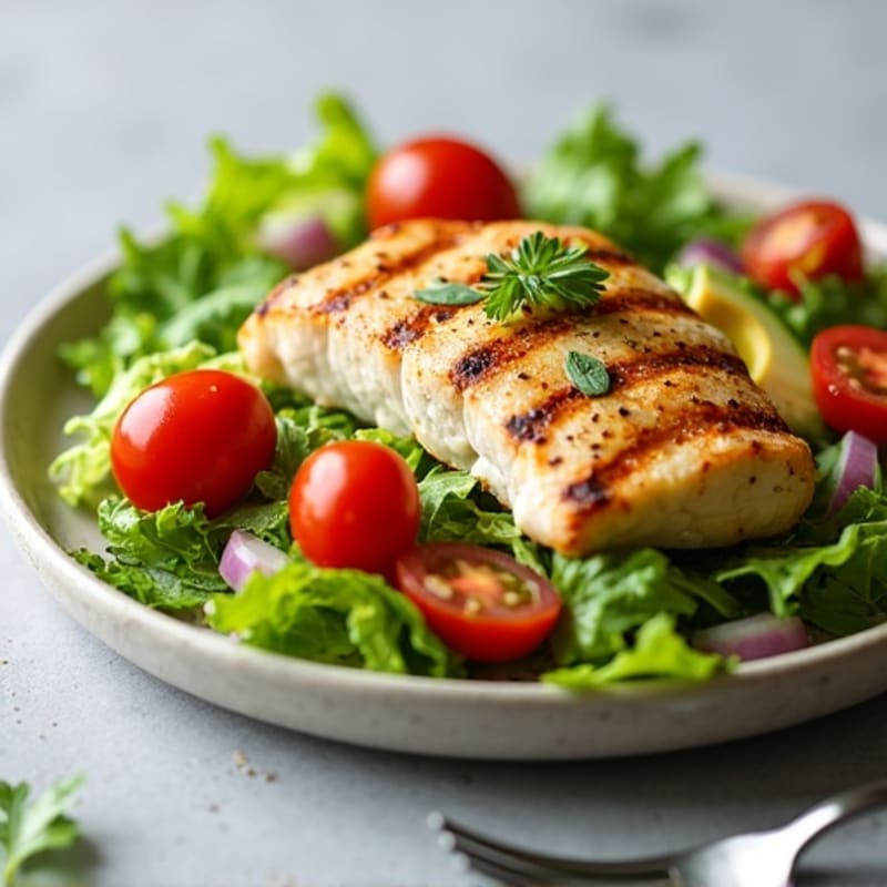 Grilled Chicken Breast with Crisp Romaine and Cherry Tomatoes
