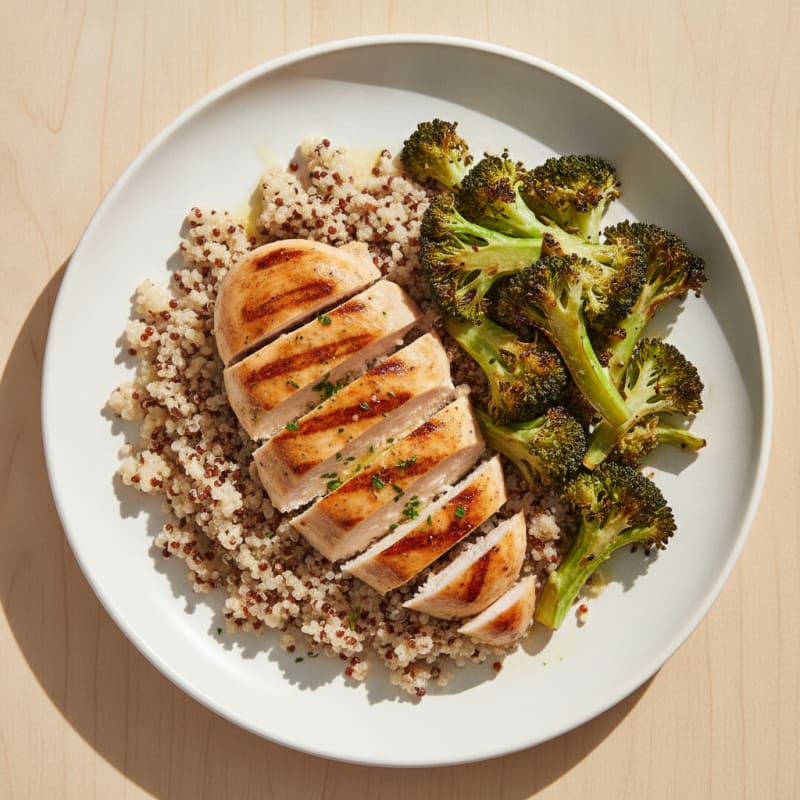 Grilled Chicken Breast with Quinoa and Roasted Broccoli