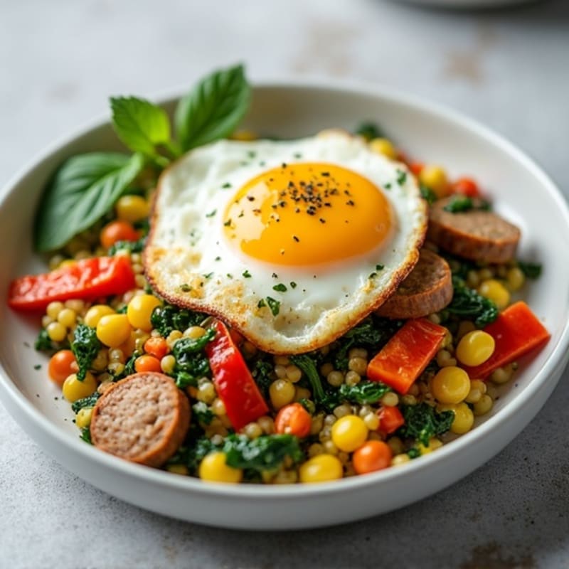 Egg White and Turkey Sausage Scramble with Spinach and Bell Peppers