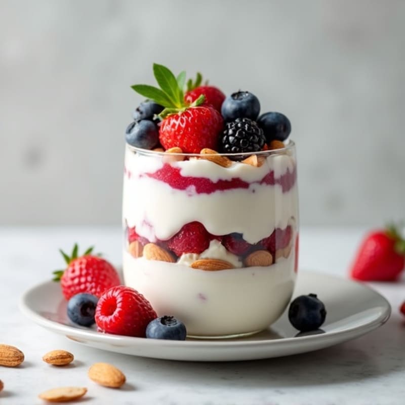Greek Yogurt Protein Parfait with Mixed Berries and Almonds