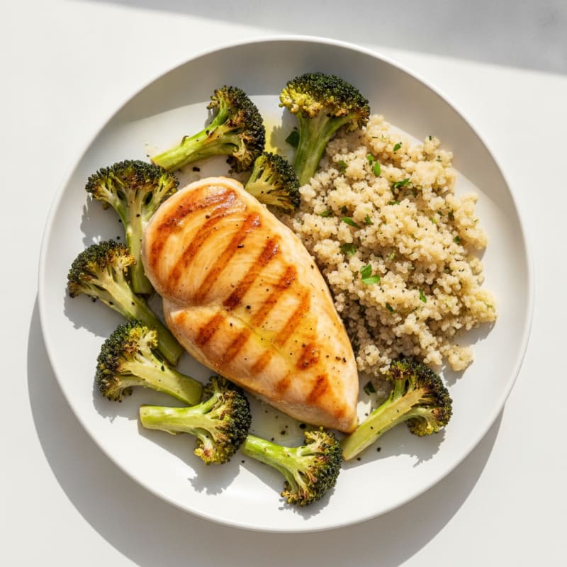 Grilled Chicken Breast with Roasted Broccoli and Quinoa