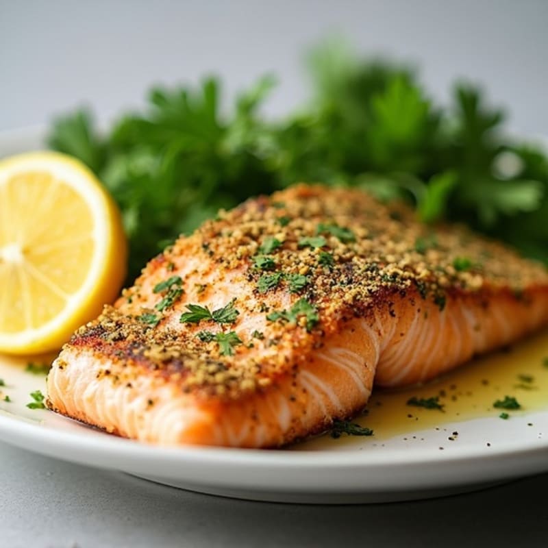Herb-Crusted Pan Seared Salmon with Lemon Butter Sauce