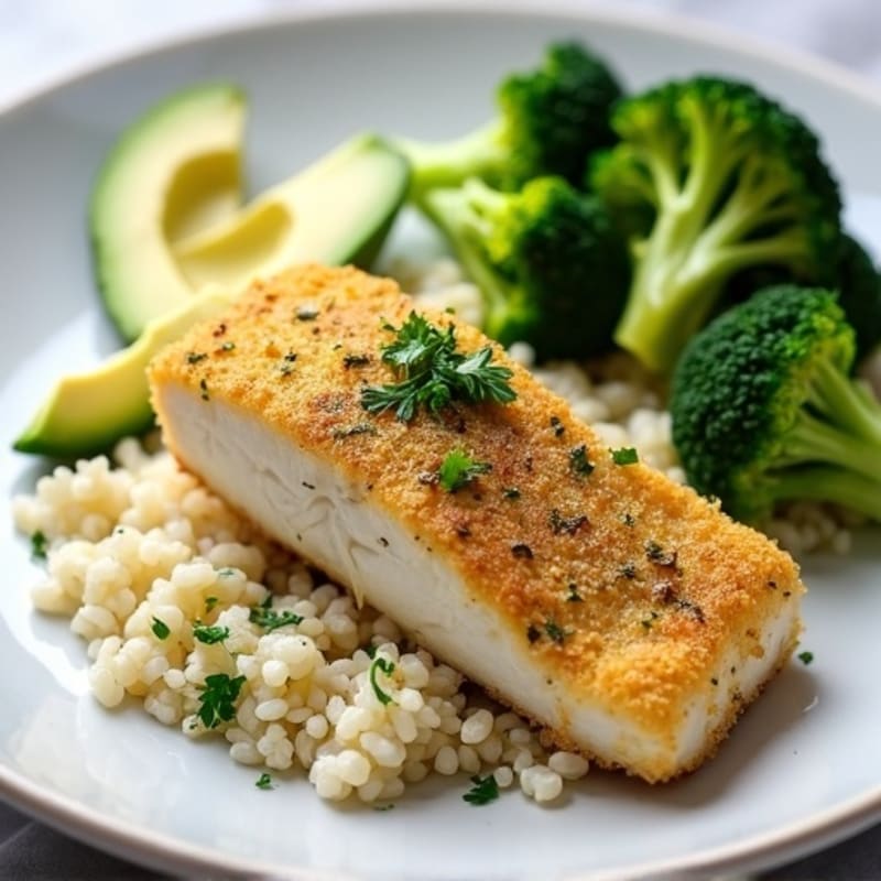 Herb-Crusted Baked Cod with Cauliflower Rice