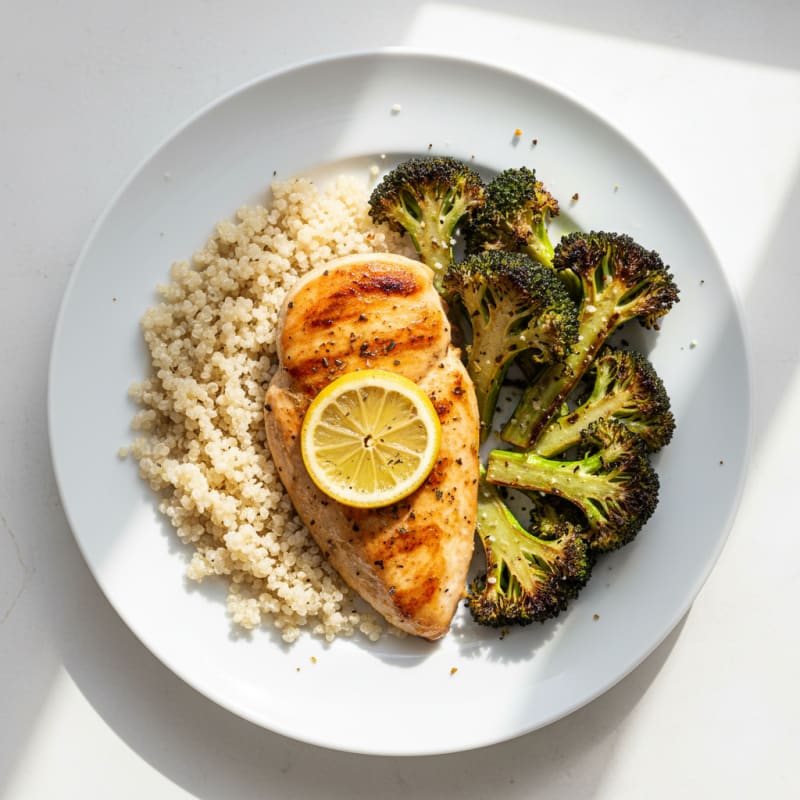 Grilled Chicken Breast with Quinoa and Roasted Broccoli