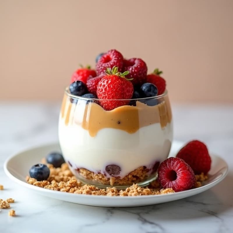 Greek Yogurt Protein Parfait with Almond Butter and Mixed Berries