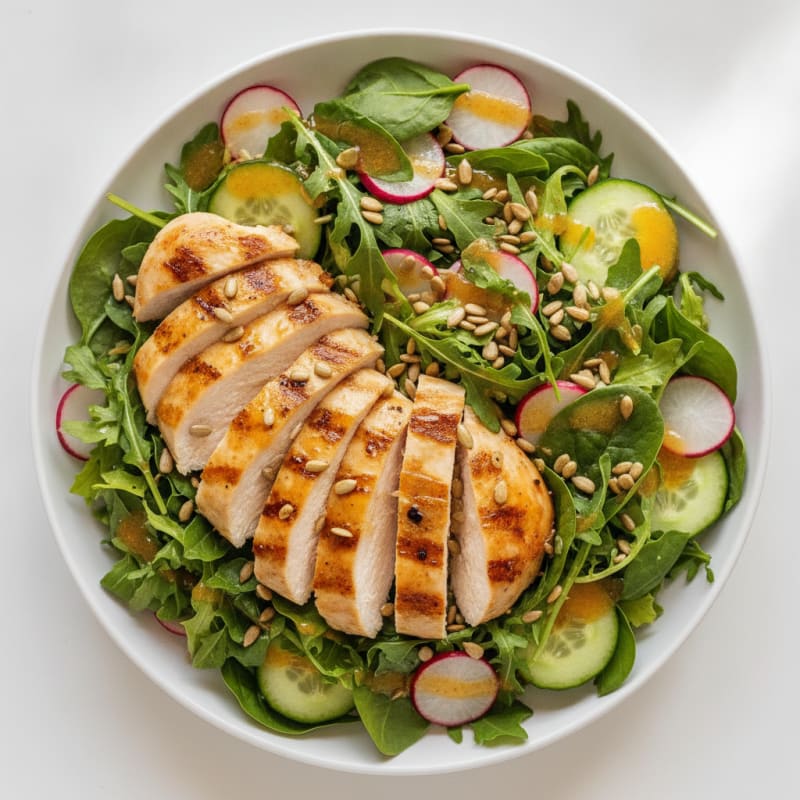 Grilled Chicken Breast with Crunchy Mixed Greens Salad